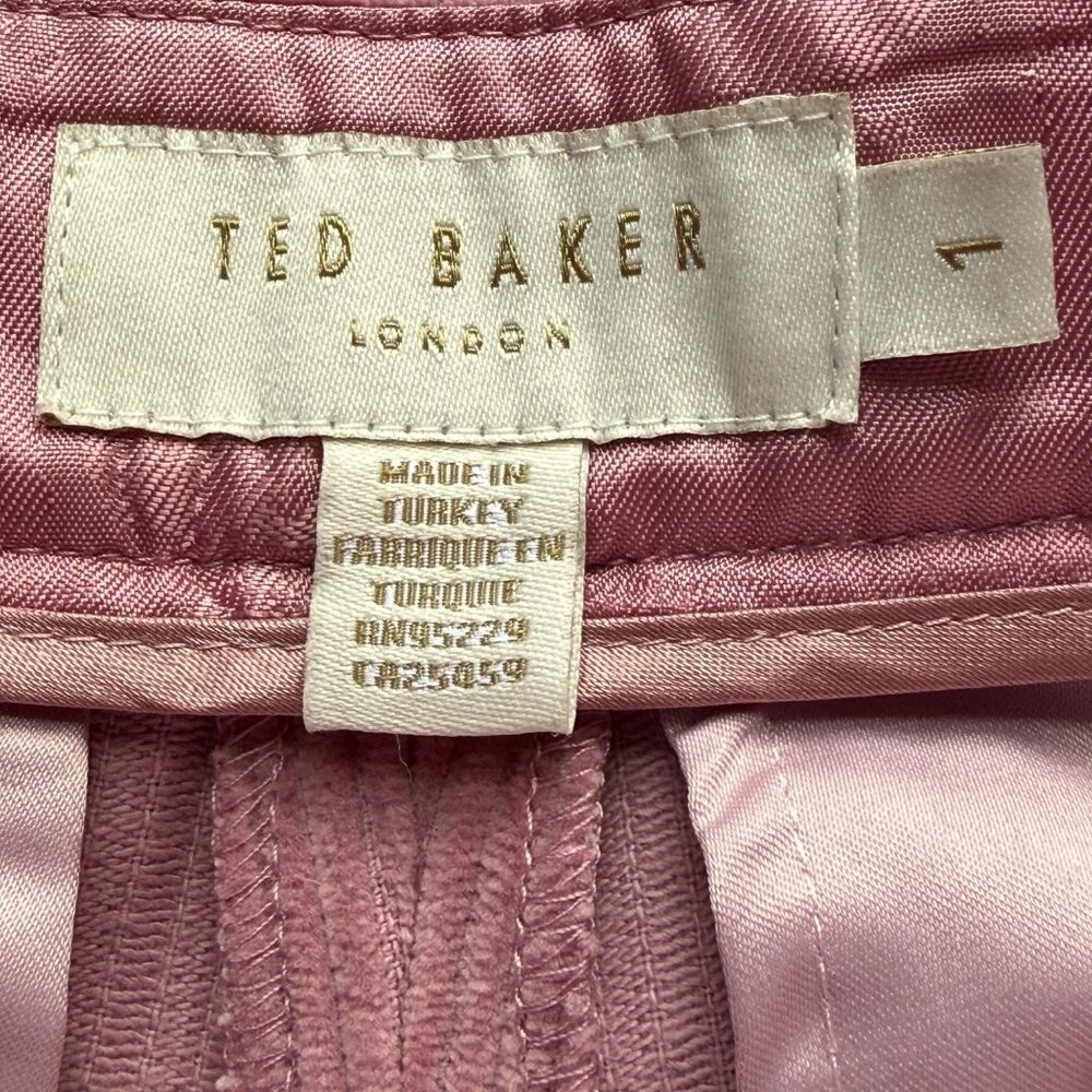 Ted Baker Pants Womens Size 1 Pink 100% Cotton Corduroy Wide Leg High Waist - Picture 2 of 9
